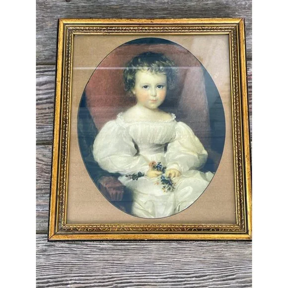 Vintage Art Deco Victorian Little Girl Print Gold Frame - Picture 10 of 13